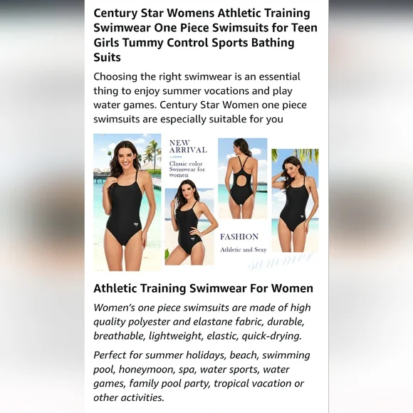 NWT One Piece Athletic Swimsuit/Bathing Suit for Women and Teens/Juniors - Picture 9 of 10